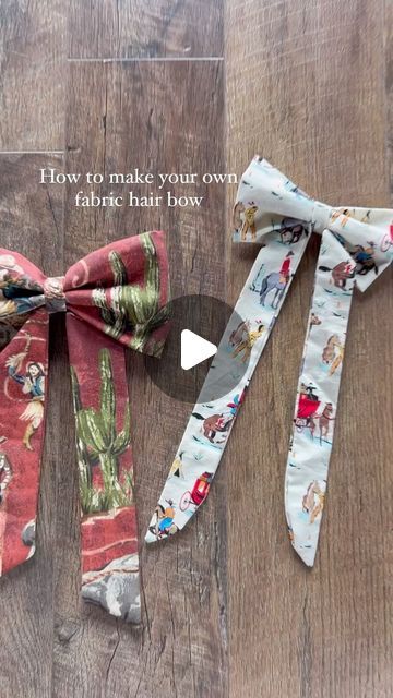 Marijka Hunsaker on Instagram: "Tutorial on how to make your own fabric bow!   Thank you to @treasurie for your tutorial I found on Pinterest!! You can find her blogpost/ YouTube tutorial at   🎀  https://blog.treasurie.com/diy-fabric-bow/ 🎀   I have these cute western print fabrics and have been loving bows so much, that I made a bow in January, I’ve been wanting to make a couple more, so I finally filmed myself putting this one together! It takes a little bit of effort, but THEY TURN OUT SO CUTE!   I used the same dimensions for both bows, and they both vary in size a little but I think they are the perfect bow for your hair and can easily become that with an added barrette!!   If you have any questions, please drop them below, I know this isn’t the most informative tutorial, but I trie Hair Bows Sewing, Large Bow Pattern, Big Fabric Bows Diy, How To Tie A Fabric Bow, Fabric Bows Pattern, Christmas Gifts You Can Sew, How To Make Fabric Hair Bows, Cloth Bows Diy, Bow Sewing Tutorial