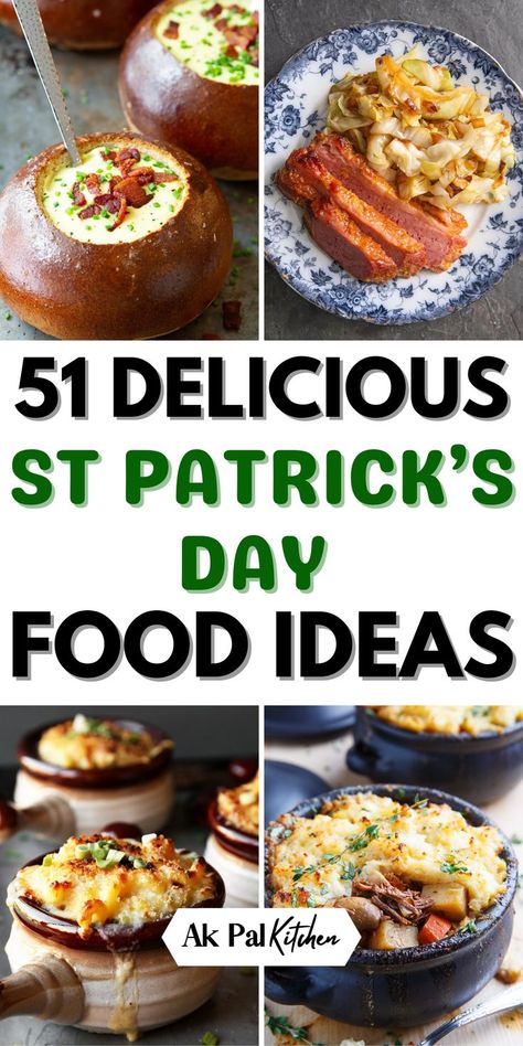 Looking for St. Patrick's Day food ideas? Check out these delicious and festive Irish recipes featuring traditional favorites like appetizers and side dishes. For a fun twist, try making Shamrock cake or cheesecake. And of course, no St. Patrick's Day celebration is complete without a pint of Guinness or Irish desserts. Get inspired for your St. Patrick’s Day feast with these tasty and colorful treats! St Patrick's Day Food Ideas, Irish Dinner Recipes, St Patrick's Day Menu, Irish Appetizers, Food Ideas Recipes, St Patrick's Day Appetizers, St Patricks Food, St Patrick's Day Food, St Patrick Day Snacks