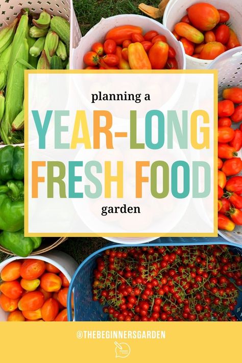 year-long fresh food garden Home Fruit And Vegetable Garden, Garden Fruits And Vegetables, Types Of Watermelon, Kitchen Knowledge, Planning A Garden, Autumn Core, Garden Planning Layout, Seasonal Eating, Succession Planting