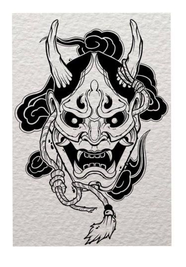 Japanese Tattoo Art Oni, Hanya Mask Tattoo Traditional, Traditional Hannya Mask Tattoo, Oni Mask Tattoo Design Ideas, Hanya Mask Tattoo, Japanese Mask Tattoo, Tato Tradisional, Oni Tattoo, Hannya Mask Tattoo