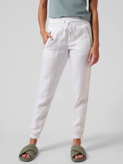 Linen Pants Outfit, Jogger Pants Outfit, Linen Joggers, White Linen Pants, Summer Lovin, Active Wear Pants, Athleta Pants, Calla Lily, Linen Clothes