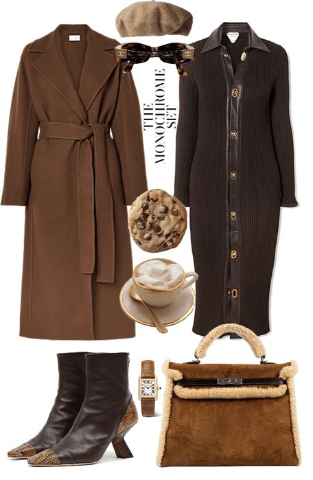 the monochrome set - brown Outfit | ShopLook Brown Monochrome, Modern Fall, Dress Leather, Brown Outfit, Outfit Maker, Outfit Shoplook, Set Women, Chocolate Chip Cookie, Leather Dress