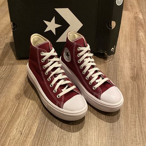 Brand New In Box Converse Women’s Hightop Platform Sneakers. Color: Dark Beetroot/White Size 8 Red Converse Outfits For Women, Dark Red Converse, Converse Move, 80's Clothes, Burgundy Converse, Maroon Converse, Platform Tennis Shoes, Track Star, Converse Women