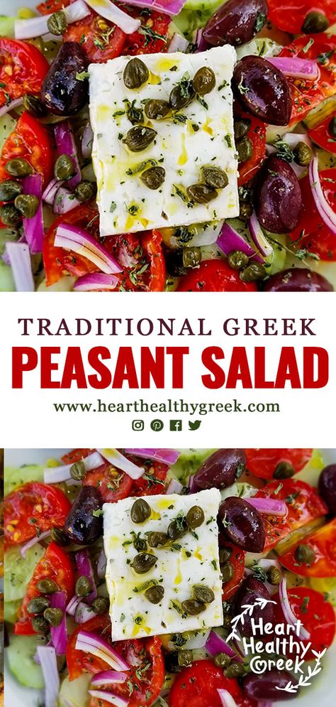 Traditional Greek Salad Recipe, Greek Peasant Salad, Horiatiki Greek Salad, Peasant Salad, Valencia Diet, Traditional Greek Food, Horiatiki Salad, Healthy Greek Recipes, Greek Taverna