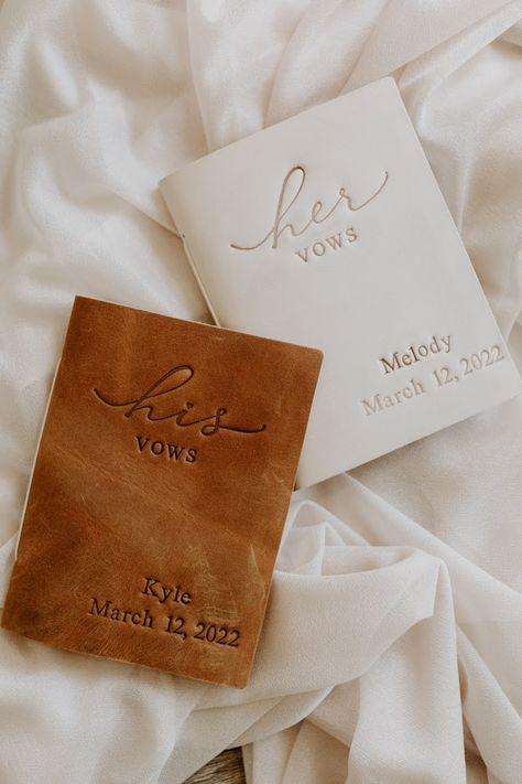 His Vows Her Vows Book, Glass Vows Wedding, Wedding Vows Notebook, Wedding Vow Paper, Leather Vow Book, Vow Book Ideas, Notebook Wedding Theme, Wedding Vows Book, Sentimental Wedding Details