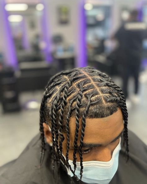 Men’s Rope Twist, Men With Two Strand Twist, Uk Braids Men, 2stand Twist Men, Long 2 Strand Twist Men, Big Twist Braids Hairstyles Men, Mixed Guy Hairstyles Braids, Guys Twist Hairstyle, Braids With Curls Men