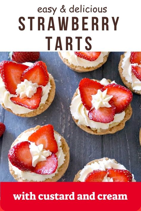 Mini strawberry tarts with cream. Strawberry Tarts Mini, Mini Custard Tarts, Strawberry Tart Recipe, Fantastic Dessert, Tarts Mini, Strawberry Tartlets, Strawberry Tarts Recipe, Mini Tartlets, Strawberry Tarts