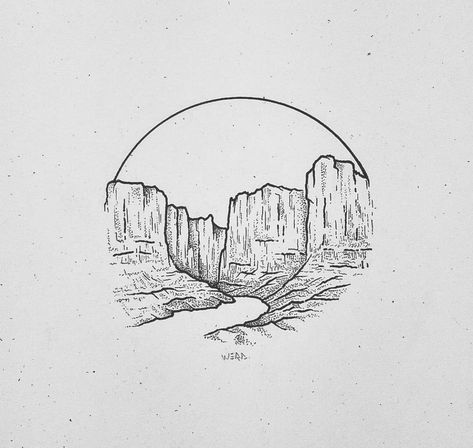 Desert Sunrise Tattoo, Big Bend National Park Tattoo, Canyonlands Tattoo, Grand Canyon Drawing Easy, Grand Canyon Sketch, Canyon Drawing Simple, Desert Inspired Tattoos, Grand Canyon Tattoo Ideas Simple, Sedona Mountain Tattoo