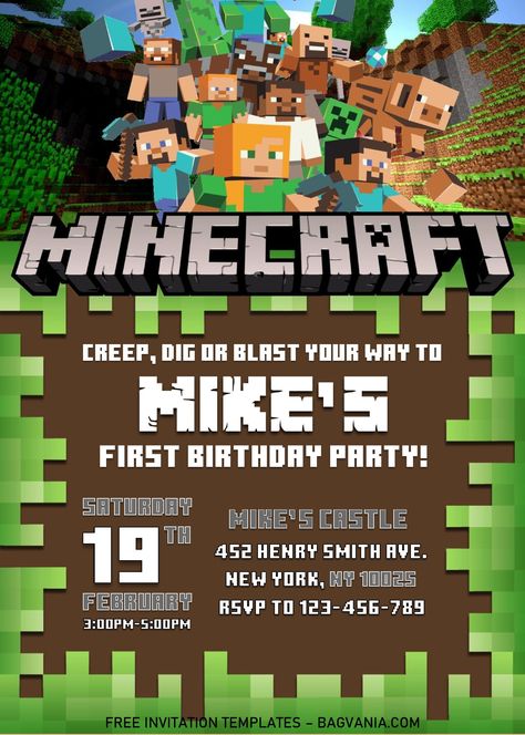 Download Minecraft Birthday Invitation Templates - Editable With MS Word #free #freeinvitation2019 #birthday #disney #invitations #invitationtemplates Birthday Invitation Card Minecraft, Free Minecraft Birthday Invitations, Minecraft Party Invitations Templates, Minecraft Party Invitations Free, Minecraft Party Invite, Minecraft Invites Birthday Invitations, Minecraft Invitations Free Templates, Minecraft Printables Free Templates, Minecraft Birthday Party Invitations