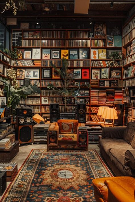 29 Street Style Room Ideas for a Stylish Urban Escape 22 Music Listening Room, Style Room Ideas, Record Player Vintage, Street Style Room, Vinyl Record Furniture, Graffiti Bedroom, Audiophile Room, Record Stores, Urban Apartment