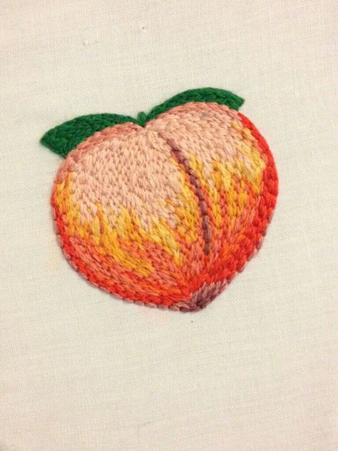 Peach. Embroidery. Emoji Embroidery, Peach Emoji, Peach Embroidery, Cute Embroidery, 자수 디자인, Dessin Adorable, Embroidery Craft, Hand Embroidery Patterns, Embroidery Inspiration