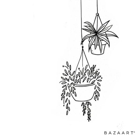 Hanging Plant Drawing Simple, Cool Easy Drawings, Drawing Help, Hanging Plant Wall, Plant Tattoo, Photo Art Frame, Embroidery Bags, Plant Drawing, Hanging Plant