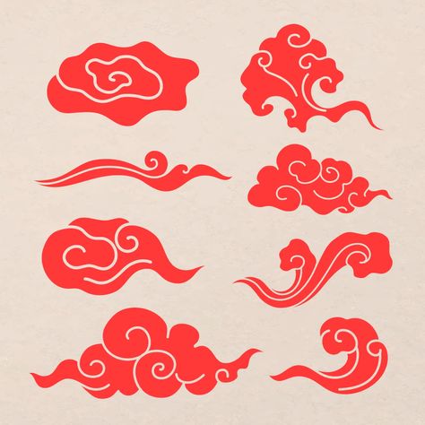 Etiqueta engomada de la nube oriental, colección de vectores de imágenes prediseñadas de diseño japonés rojo | Vector Gratis Asian Logo Design, Chinese Clouds, Japanese Clouds, Cloud Sticker, Chinese Illustration, Cloud Illustration, Playing Cards Art, Cloud Stickers, Sky Bar