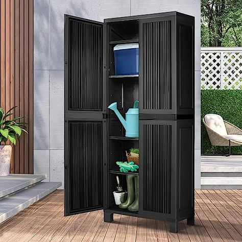 Livsip 173cm Garden Shed with Adjustable Shelf and Lockable Doors Outdoor Storage Cabinet Black Garage Garden, Outdoor Cabinet, Removable Shelves, Outdoor Storage Cabinet, Cabinet Boxes, Tall Cabinet, Outdoor Essentials, Wardrobe Storage, Arm Chairs Living Room