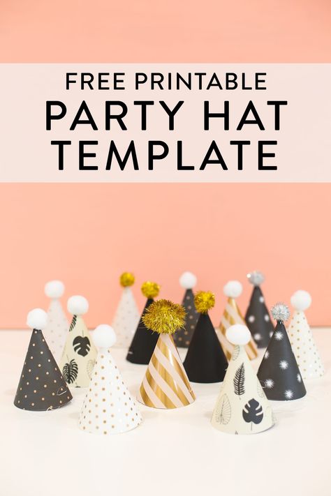 This printable party hat template is perfect to keep in your back pocket for all of your celebrations! Love this DIY idea for for New Year's Eve, birthdays, or for any party that needs some extra festiveness. Click for the free template. Birthday Party Hats Diy Free Printable, Printable Dog Party Hat, Diy Dog Party Hat, Dog Party Hat Template, Dog Birthday Hat Diy, Birthday Hat Template Free Printable, Diy Party Hats For Dogs, New Years Eve Hats, Diy Birthday Party Hats