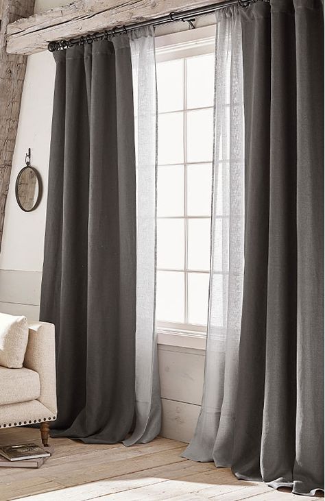 Curtains And Sheers, Pottery Barn Curtains, Small Entryways, Living Room Decor Curtains, Linen Curtain, Lighting Trends, Small Space Solutions, Clearance Rugs, Decor Curtains