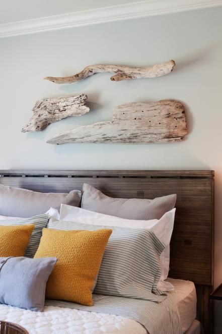 Bed Picture, Driftwood Wall Art, New Bedroom, Rustic Coastal, Best Bedroom, Driftwood Decor, Coastal Living Rooms, Coastal Bedrooms, Above Bed