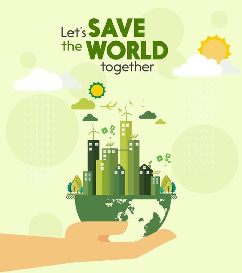 Lets save the world. Eco friendly concept. Environmental with city and tree on earth in paper cut style. Vector illustration design for backdrop, poster, banner, wallpaper. Eco Friendly Poster Design, Eco Friendly Illustration, Eco Friendly Poster, Environmental Poster, Environmental Posters, Banner Wallpaper, Earth Poster, Eco Logo, Eco City