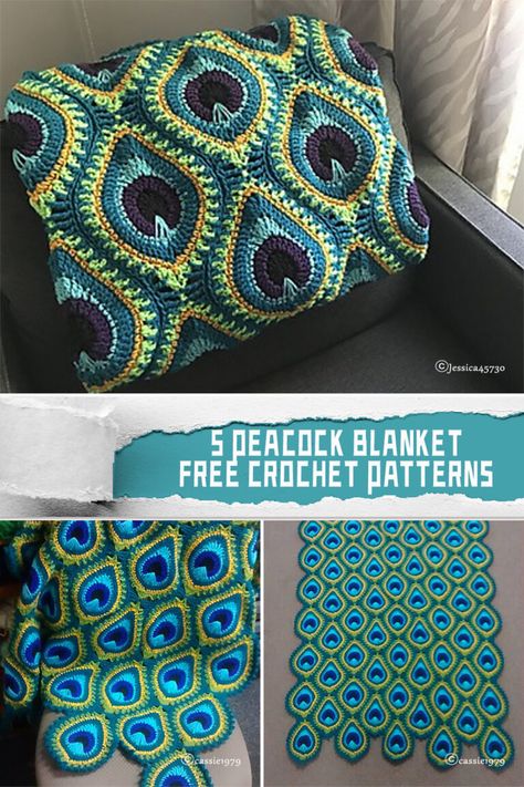 Peacock Afghan Crochet Pattern, Peacock Blanket Crochet Free Pattern, Interesting Crochet Blanket, Free Easy Blanket Crochet Patterns, Patchwork Quilt Crochet, Pretty Crochet Blanket Patterns Free, Crochet Peacock Blanket, Peacock Granny Square, Mood Blanket Crochet Ideas