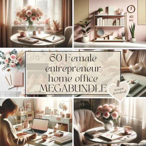 60 Feminine Workspace Ladyboss Female Entrepreneur Home Office Stlyed Stock Photos Megabundle With PLR and MRR Ready to Resell Digital Files - Etsy Bougie Office Ideas, Whimsical Home Office, Fun Office Ideas, Female Office Ideas, How To Decorate Your Office At Work, Feminine Home Office Classy, Feminine Office Space, Womens Home Office, Womens Home Office Ideas