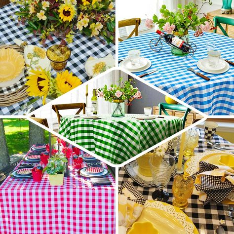 70inch Square Buffalo Plaid Polyester Overlay | Checkered Gingham Overlay - White/Yellow Picnic Style Party, Round Table Sizes, Picnic Theme, Checkered Tablecloth, Restaurant Decoration, Picnic Style, Plaid Tablecloth, Table Overlays, Tablecloth Sizes