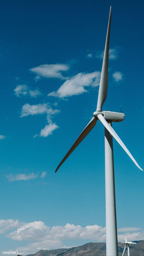 Wind turbine with a blue sky | free image by rawpixel.com, 4k iphone and mobile phone wallpaper / Teddy Rawpixel Wind Turbines Art, Windmill Images, Building A Wind Turbine, Home Wind Turbine, Wind Power Generator, Dandelion Wallpaper, Wind Turbine Generator, Gabriel Macht, Renewable Energy Projects