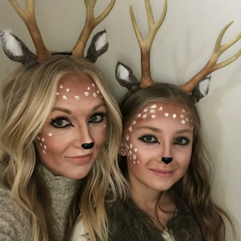 Easy Reindeer Costume, Deer Costume Ideas For Women, Rudolph Costume For Women, Homemade Deer Costume Women, Rudolph Costume Diy, Sven Costume Diy Women, Deer Makeup Halloween Kids, Rudolph Makeup Kids, Reindeer Costume Makeup