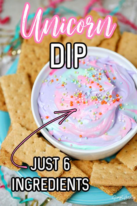 Unicorn Dip in a bowl Unicorn Mimosa Bar, Unicorn 3rd Birthday Party Activities, Unicorn Themed Treats, Easy Unicorn Party Ideas, Unicorn Taco Party, Unicorn Pasta Salad, Unicorn Themed Party Food, Food For A Unicorn Birthday Party, Two Unicorn Birthday