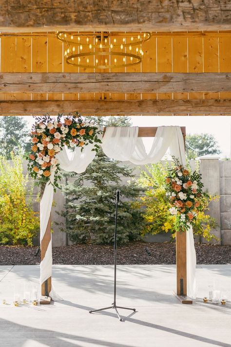 Rectangle Ceremony Arch, Rectangle Wedding Arch Flowers, Floral Arch With Drapes, Wedding Arch Fake Flowers, Rectangle Arbor Wedding, Flower Arbour Wedding, Simple Floral Arch Wedding, Wedding Arch Wildflowers, Rectangle Arch Wedding