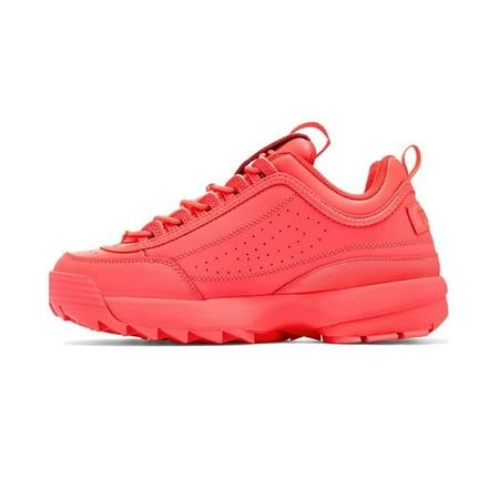 Fila Women's Disruptor II Sneaker 0 FIERY CORAL/FIERY CORAL/FIERY CORAL This lightweight, retro-inspired sneaker from Fila is perfect for every day and then some. Made with a durable nubuck upper with a smooth, soft finish, this shoe features a removable cushioned insole and an extra-thick rubber sole for excellent shock absorption. A padded tongue and collar and soft lining keep feet feeling fresh and comfortable throughout the day. Size: 8.5.  Color: Red.  Gender: unisex.  Age Group: adult. Vans Authentic Platform, Fila Disruptor Ii, Coral Shoes, Metallic Ballet Flats, Fila Disruptor, Espadrille Sneakers, Retro Shoes, Waterproof Shoes, Nike Air Max 95