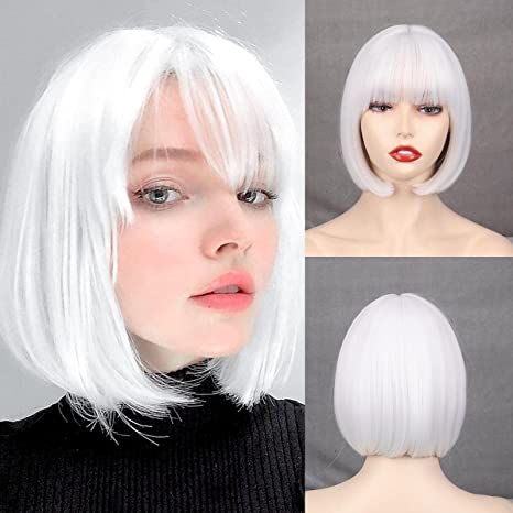 Amazon.com : WERD Short White Bob Wig Bangs Straight White Wig for Women Natural Synthetic Short White Wig Bangs for Daily Party Cosplay Halloween : Beauty & Personal Care White Bob Wig, Short Brown Bob, White Bob, Wig Bangs, White Wig, Bangs Straight, Natural Wigs, Bob With Bangs, Red Wigs