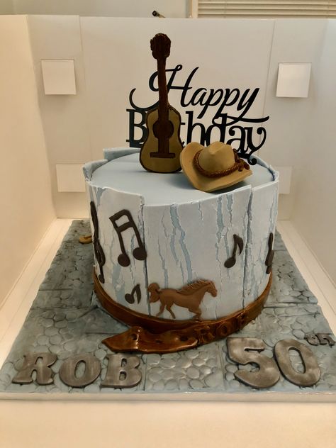 Country Music 50th cake Country Music Cake, Music Birthday Cakes, Cowgirl Birthday Cakes, Rock And Roll Birthday, Music Theme Birthday, Music Cakes, Music Cake, 50th Cake, Mermaid Birthday Cakes