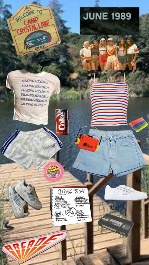 80s slasher summer camp Slasher Summer Camp, 80s Slasher Summer, Summer Camp Aesthetic Outfits, Late 80s Fashion, Camping Aesthetic Outfits, 80s Summer Outfits, American Summer Camp, 80s Slasher, Summer Camp Outfits