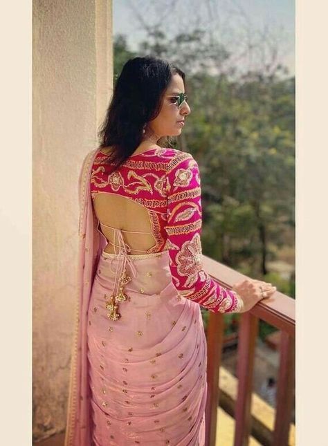 Blouse Designs Deep Neck, Deep Neck Blouse Designs, Blouse Designs For Lehenga, Pink Blouse Design, Deep Neck Blouse, Full Sleeves Blouse Designs, Neck Blouse Designs, Best Blouse Designs, Latest Blouse Designs Pattern