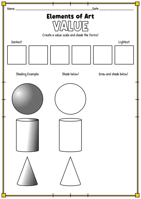 Value Shading Worksheet Art Art Value Worksheet, Value Practice Worksheet, Pencil Shading Worksheet, Art Value Lesson, Pencil Value Drawing, Element Of Value Art Project, Value Shading Worksheet, How To Teach Value In Art, Still Life Worksheet