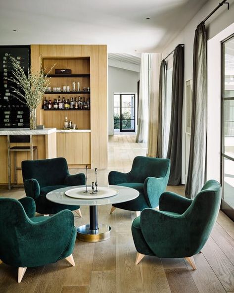 Bar Lounge Room Ideas, Bar Lounge Room, Green Chairs, Home Bar Rooms, Flex Room, Mid Century Modern House, Contemporary Living Room, A Living Room, Lounge Room