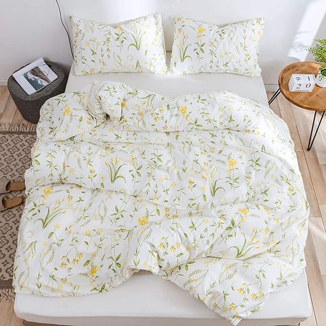 PRICES MAY VARY. DESIGN -- This is a duvet cover set, not comforterThe comforter is tucked inside the cover when you use it. It is easy to wash and replace, and say goodbye to washing heavy duvets.. Lovely floral pattern bedding set, green branches leaves and yellow flower reversible botanical plant pattern on white, brings fashion into your home, suitable for children, teens, girls, students. Great gift idea for Christmas, Birthday, Children's Day, New Year. ORGANIC FABRIC -- Closely woven and Flower Duvet Cover, Floral Bedding Sets, Reversible Bedding, Flower Duvet, Kids Duvet Cover, King Duvet Cover Sets, Full Duvet Cover, Floral Duvet Cover, Floral Bedding