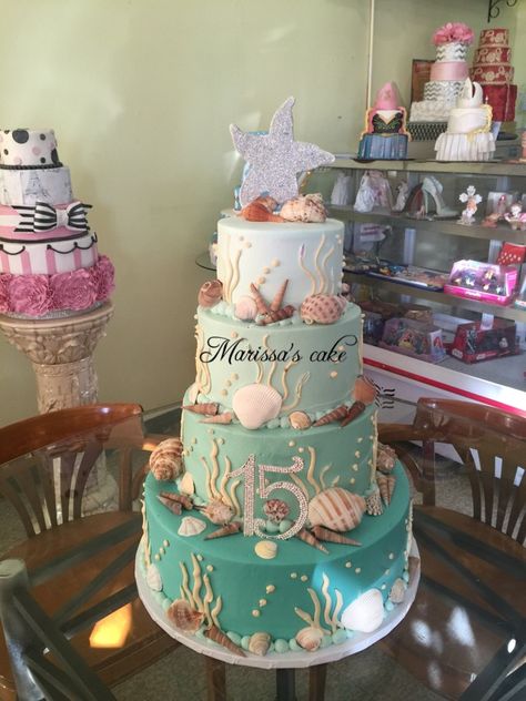 Under the sea quinceanera cake. Visit us Facebook.com/marissascake or www.marissascake.com Under The Sea Quinceanera Theme Decoration, Under The Sea Sweet 16 Cake, Mermaid Theme Quinceanera, Under The Sea Sweet 16 Decorations, Under The Sea Quinceanera Theme Dresses, Ariel Quinceanera Theme, Mermaid Quinceanera Theme, Little Mermaid Quinceanera Theme, Under The Sea Quince