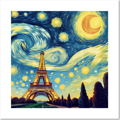 Night Eiffel Tower, Van Gogh Famous Paintings, Van Gogh Inspired, Night In Paris, Paris Painting, Pokemon Wallpaper, A Starry Night, Starry Night Van Gogh, Cute Pokemon Wallpaper