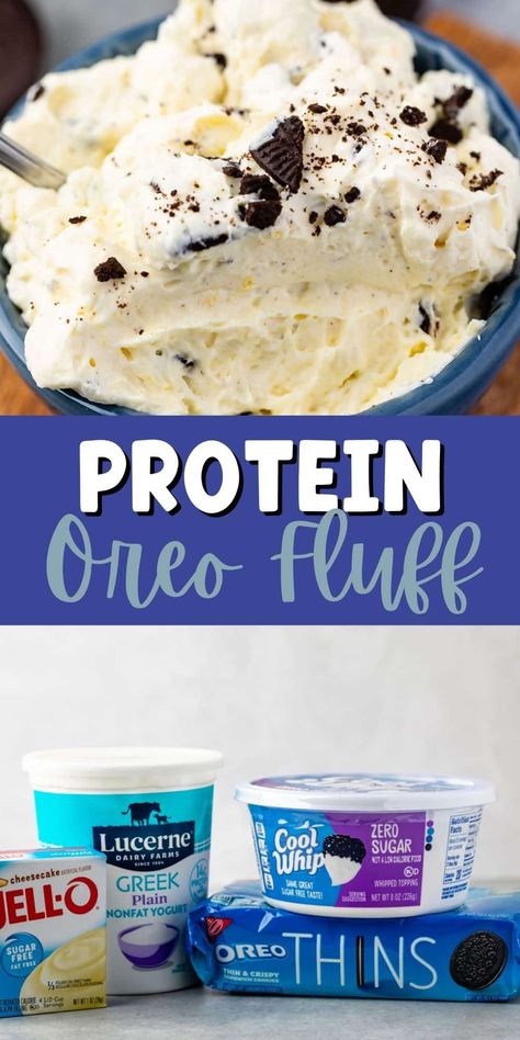 Low Cal Fluff Dessert, Low Calorie Oreo Fluff, Low Calorie Dessert Dip, Healthy Oreo Fluff, Healthy Sweet Options, Protein Oreo Dessert, Healthy Desserts Cool Whip, High Protein Oreo Fluff, Protein Oreo Fluff