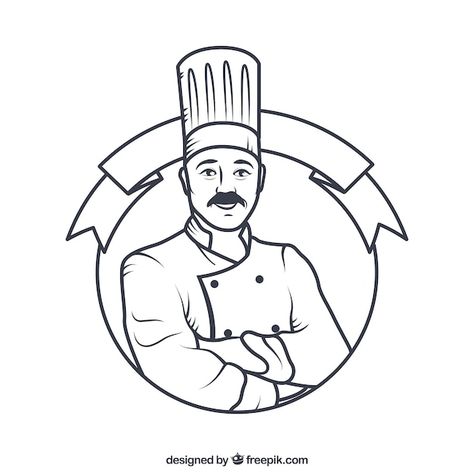 Chef Drawing Sketches, Chef Drawing, Chef Logo, Man Cooking, Identity Development, Restaurant Logo, Redwork Embroidery, Coffee Logo, Downloadable Resume Template