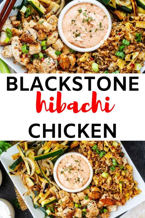 Get ready to bring the irresistible savory-sweet appeal of a Hibachi steakhouse right into your own kitchen with this Blackstone Hibachi Chicken recipe! With tender chicken and veggies, perfectly seasoned and seared to perfection on the powerful heat of a Blackstone flat-top griddle, it is a crave-worthy meal you will make again and again. I’ll show you how to recreate the whole Hibachi experience at home, complete with the fun of cooking outdoors. Japanese On Blackstone Griddle, Chicken Hibachi Blackstone, Blackstone Hibachi Chicken, Hibachi Veggies, Blackstone Hibachi Recipes, Hibachi Chicken Recipe, Blackstone Hibachi, Blackstone Cooking, Hibachi Recipes