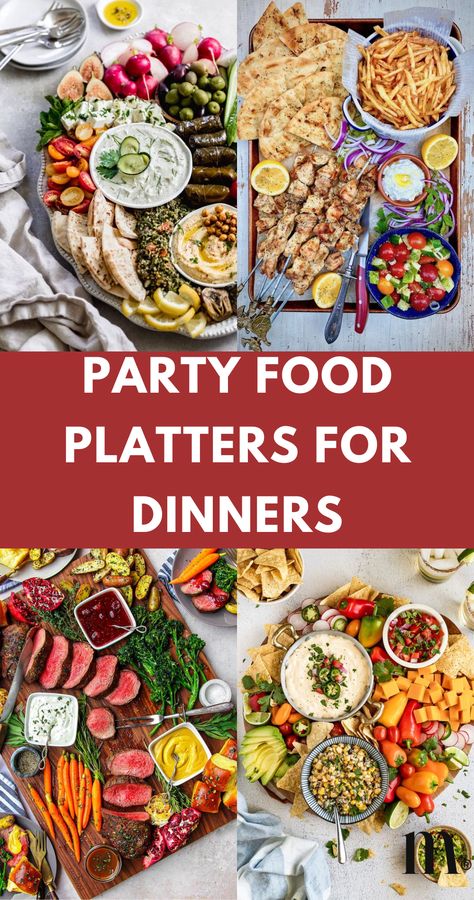 Looking for delicious party food & snacks? Check out this article with 33+ ideas for party food with platters for dinners! Elevate your dinner parties with stunning Party Food Platters! Explore food ideas perfect for any party or holiday gathering. Save to your party planning board and click through for endless inspiration. Board Meals Dinners, Easy Food For Party Dinners, Dinner Boards For Parties, Family Party Food, Finger Foods For Party, Board Meals, Party Food Snacks, Meze Platter, Party Food Dessert