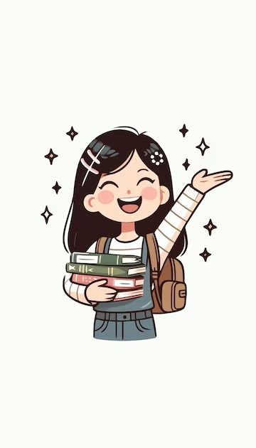 Premium Vector | A cartoon illustration of a girl holding a book with a smile on her face Cute Studying Cartoon, Students Illustration, Student Illustration, Smile Illustration, Book Cartoon, Holding A Book, Creative School Project Ideas, School Illustration, School Cartoon