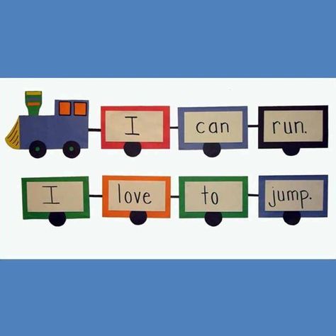 Love this visual for concepts of print...words/spaces. Train Lengths, Train Graphic, Concepts Of Print, Writing Sentences, Sight Word Reading, Balanced Literacy, Train Cars, Practice Reading, Train Activities