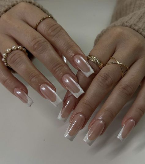 Chrome Drip French Tip Nails, Nail Inspo Chrome French, Square French Chrome Nails, Long Square Chrome Nails, Square French Tip Chrome, Chrome Nails With French Tips, Nails Chrome Square, Chrome French Nails Square, White Base French Nails