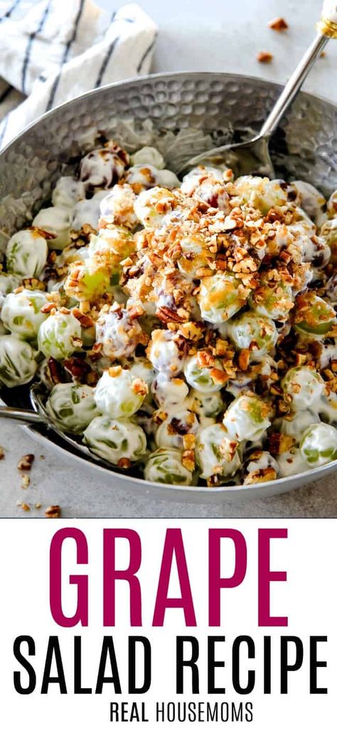 Refreshing Grape Salad packed with grapes in a silky sweet cream cheese dressing.  You can make this salad ahead of time for the perfect stress-free potluck or dinner side that everyone will love! Cream Cheese Dressing, Cookout Dishes, Grape Salad Recipe, Cold Side Dishes, Potluck Salad, Easy Potluck, Cookout Side Dishes, Dinner Side, Grape Salad