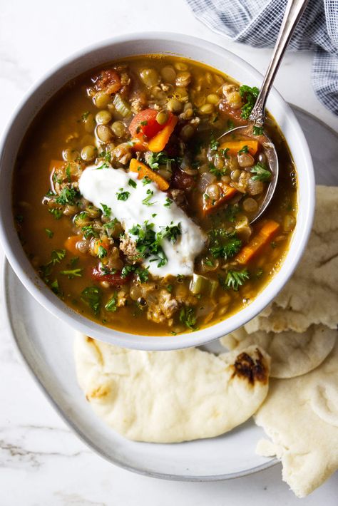 Turkey Curry Soup, Ground Turkey Lentil Soup, Ground Turkey And Lentils Recipes, Turkey And Lentil Soup, Ground Turkey Soup Recipes, Soup With Ground Turkey, Turkey Lentil Soup, Turkey Lentil, Lentil Sausage Soup