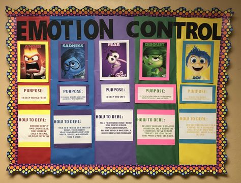 Wellness Bulletin Board I made for September! EMOTION CONTROL Emotional Health Bulletin Board, Well Being Display Board, All Emotions Are Okay Bulletin Board, Bulletin Board Ideas For Special Education Classroom, Emotion Regulation Bulletin Board, Elementary School Wellness Room, Emotion Control Bulletin Board, Well Being Bulletin Board, Emotional Wellness Bulletin Board