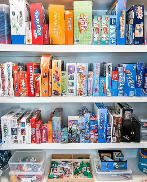 Board Game Storage Ideas, Game Storage Ideas, Board Game Shelf, Board Game Room, Alphabet Train, Board Game Box, Puzzle Storage, Cube Storage Shelves, Board Game Storage